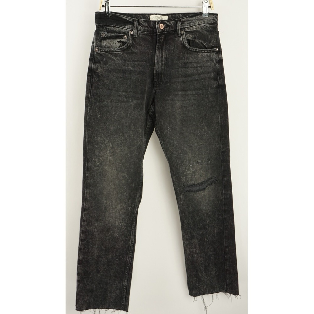 New Free‎ People Vixen High Waist Cigarette Jeans Women's 29 Black Denim Raw Hem